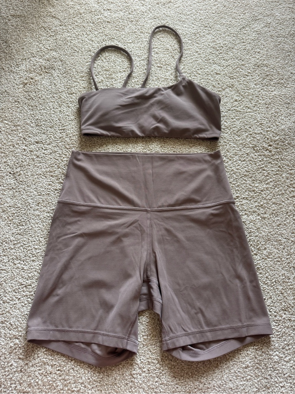 lululemon athletica Mauve Taupe Bralette & High-Waist Bike Shorts Set